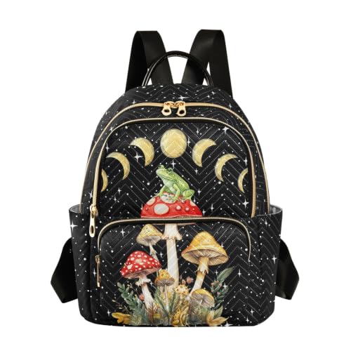 Image of Mushroom Frog Quilted Backpack Purse for Women Fashion Small Backpack M | Shoulder Bag Travel Casual Daypack