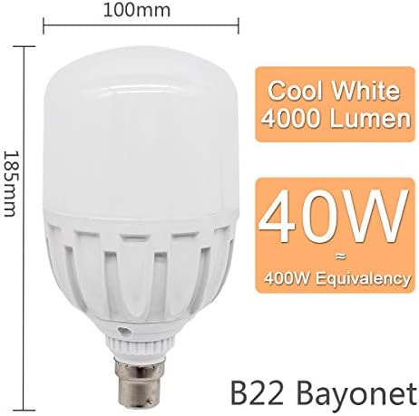 Chicaya B22 LED Bulb, 40W High Power Bayonet Large Light Bulb,400W Equivalent Cool White 6500K Energy Saving Replacement Bulb for Warehouse,Garage,Shop Light, Non-dimmable