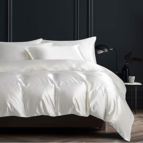 Damier Satin Bettwäsche 200x220cm Weiß Bettbezug Set 3 Teilig Deluxe Hotelqualität Satin Bettdeckenbezug Deckenbezug mit Reißverschluss und 2 Kissenbezüge 80 × 80 cm