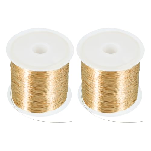 sourcing map 164Ft 28 Gauge Jewelry Wire Beading Wire for Jewelry Making 50M/0.3mm Bare Copper Craft Beading Wire for Necklace Bracelet Beading Supplies, Light Gold Pack of 2