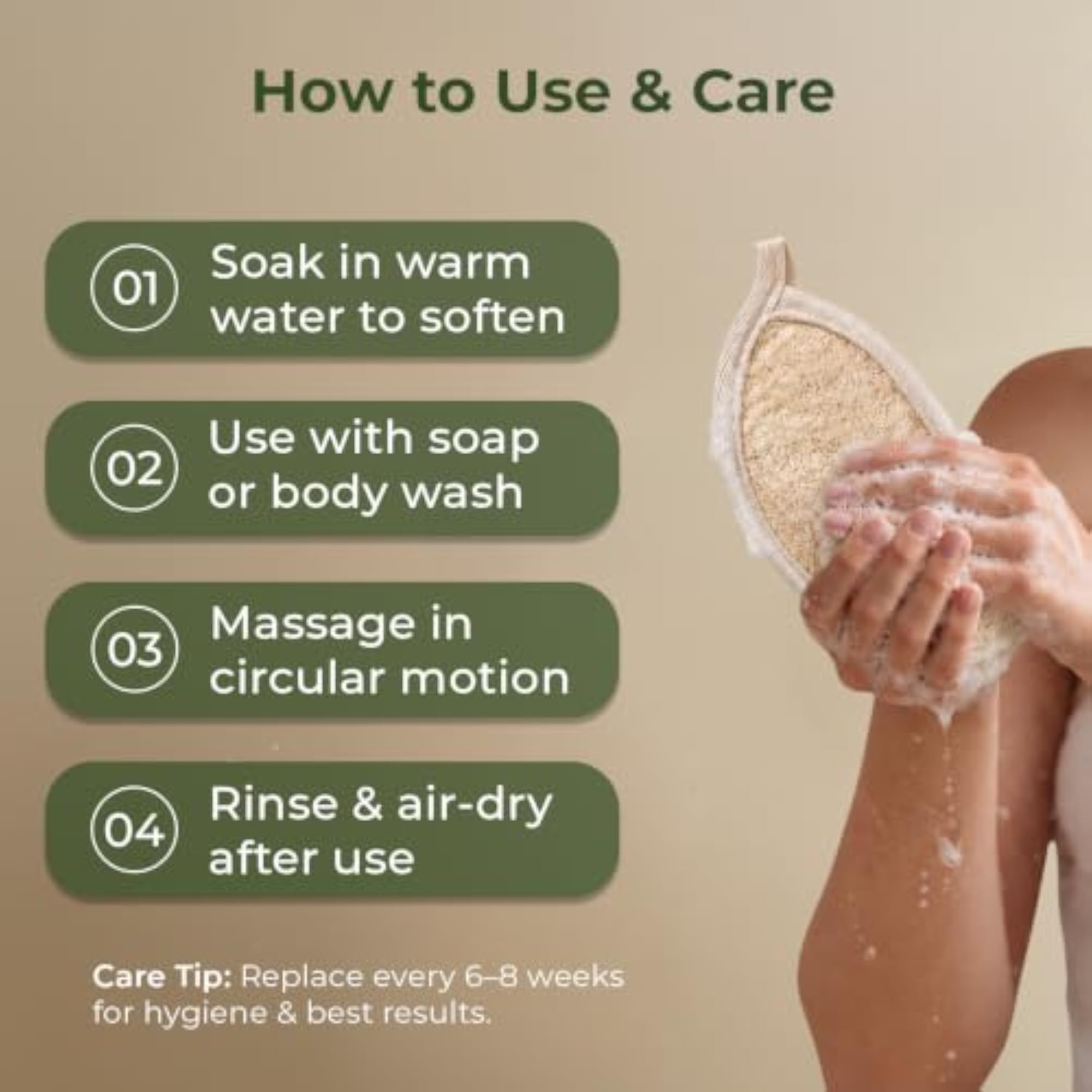 Natural Loofah Body Scrubber for Bathing, Pack of 2
