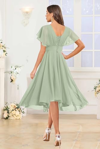 GUKARLEED Women’s Flutter Scoop Neck Bridesmaid Dresses with Sleeves High Low Knee Length Formal Dress Wedding Guest Dress3