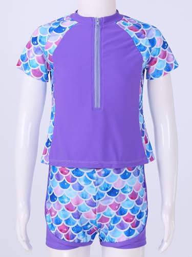 Moily Little/Big Girls Floral Rash Guard Tankini Set Zipper Swim Shirt Top with Shorts Sun Protection Swimsuit3