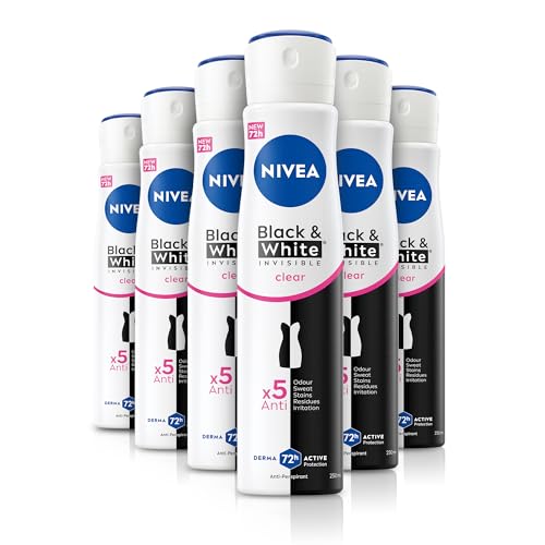 NIVEA Black & White Invisible Anti-Perspirant Spray Pack of 6 (6 x 250ml), 72hr Anti-Sweat Women's Deodorant Spray, No Stains on Black and White ClothesVisit the NIVEA Store