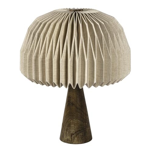 JONATHAN Y 16" Natural Modern Mushroom Accent LED Table Lamp for Bedroom Living Room, Minimalist Bedside Nightstand Light with Pleated Paper Shade, Mango Wood Base (JYL9106B) by JONATHAN Y - Used condition - US$49.93