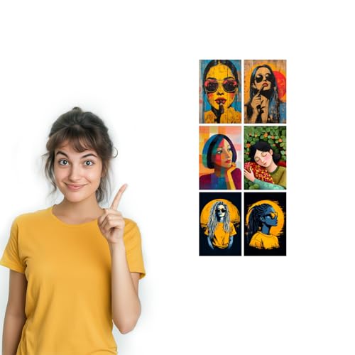 Image of SiddArtify Modern Portrait Wall Art Prints Set - Contemporary Woman Poster Decor for Living Room Bedroom Office - Set of 2-4x6 Inch - Board (Pack of 6) - Sticker (Pack of 6)