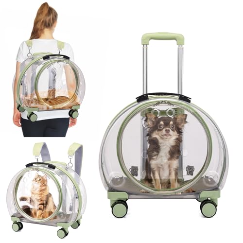 PETCUTE Transportín para Perros,Mochila para Perros Transparente con Alfombrilla Extraíble,Ventana de Ventilación,Mochila para Mascotas Impermeable con Ruedas,Cómoda Asa,Ideal para Viajar Paseos