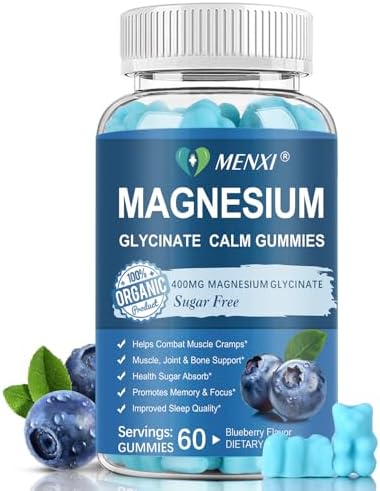 Magnesium Gummies 600mg per Serving-Magnesium Glycinate 400mg and Magnesium Malate 200mg,Sugar Free Magnesium Potassium Supplement for Calm Mood, Muscle, Bone & Sleep Support,60 Blueberry Gummies