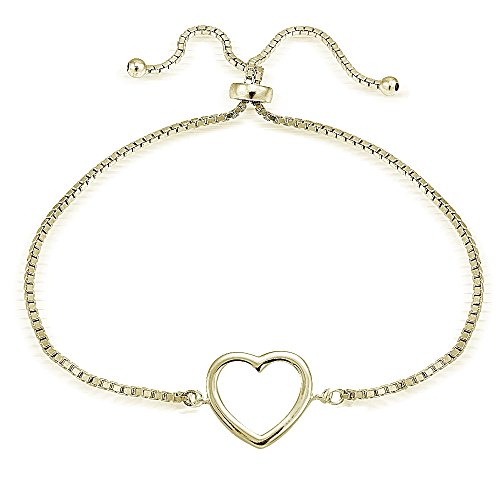 Image of Hoops & Loops Sterling Silver Open Heart Polished Adjustable Bracelet