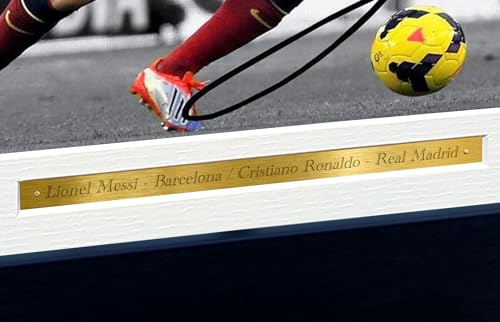 Signed 12x8 Black Soccer Lional Messi Barcelona Cristiano Ronaldo Real Madrid Autographed Photo Photograph Football Picture Frame Gift A4
