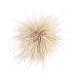 Elegant Feather Cz Flower Large Brooch Pin for Women Men Dainty Sparkly Crystal Floral Lapel Pins Shawl Dress Suit Clothes Accessories Corsage Brooches Wedding Party Fashion Jewelry 140mm (Khaki)
