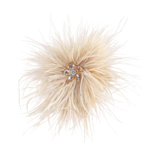 Elegant Feather Cz Flower Large Brooch Pin for Women Men Dainty Sparkly Crystal Floral Lapel Pins Shawl Dress Suit Clothes Accessories Corsage Brooches Wedding Party Fashion Jewelry 140mm (Khaki)
