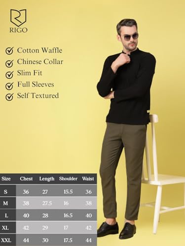 Image of Rigo Printed Casual T-Shirts for Men | Waffle Knit Solid T-Shirt for Men | Full Sleeves T-Shirts for Men
