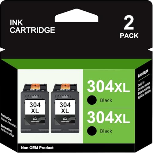 304Xl Nero Sostituzione Per Cartucce Hp 304 304Xl Nero Per Deskjet 3760 3762 2630 3750 3735 3700 3720 Envy 5010 5030 5032 5020 (2 Nero, Alta Capacità)