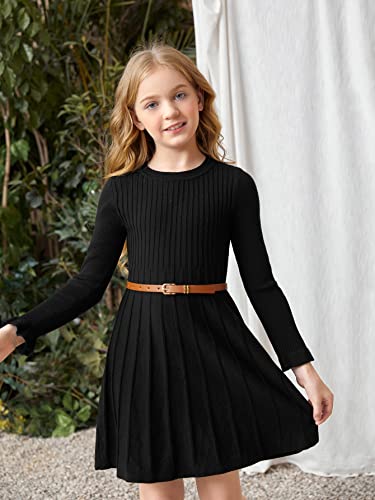 Soly Hux Girl's Long Sleeve Ribbed Knit High Waist Flared A Line Short Dress Black 9Y #TOP29
