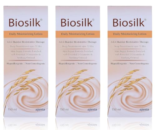Image of Biosilk Lotion 150ml (Pack of 3, Total 450ml) | Lightweight Non-Greasy Body Lotion with 3:1:1 Ceramide Complex, Oatcom & Pentavitin | 72-Hour Hydration for Sensitive Skin