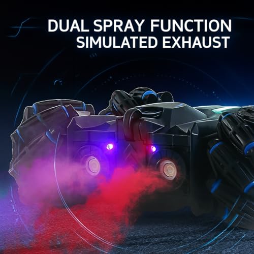 Image of Eli & Chi 4X4 Wheel Drive Double Sided RC Stunt Toy Car: Drift Toy For Kids & Adult Remote Control Racing,360 RGB Lights Off Road 2 Rechargeable Batteries High Speed Spray Gesture Watch,Black
