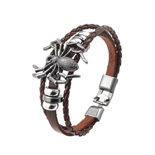 Bracelet Homme Cuir Multicouche Araignée Finis les Poignets Nus Style Punk