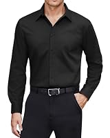 J.VER Mens Shirts Long Sleeve Stain Shield Dress Black Shirts Men Stretch Non Iron Business Casual Work Office Funeral Button Down Shirt M
