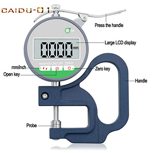 Caidu Ip54 Portable Usb Digital Thickness Gauge 0-0.47In & 0-12Mm Range,0.00005"/0.001Mm Digital Micro-Indicator Micrometer Thickness Meter Gage | 1‰ Precise Lcd Display And Touch Buttons(Waterproof) #TOP1