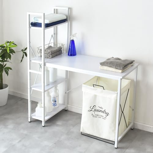 DORIS ドリス デスク ラック付デスク 机 パソコンデスク 幅110cm 木製天板 収納 棚左右入替え対応 組立式 ホワイト ガイアスリム【18696】