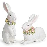 Hodao Spring Garden Patio Bunny Figurine Set (2pcs) The Perfect Accent for a Wonderful Garden-Easter Bunny Figurine Decor Outdoor Indoor Home Decorations (White)