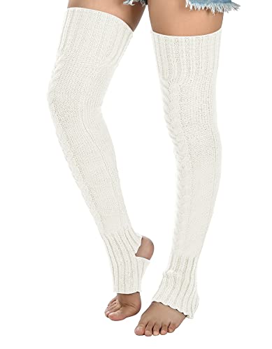 Women's Cable Knitted Thigh High Leg Warmers Extra Long Stirrup Over Knee High Warm Footless Socks Stockings #TOP22