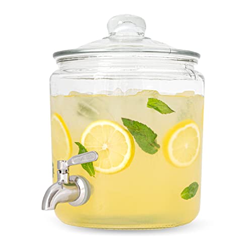 Ilyapa 1 Gallon Apothecary Beverage Dispenser With Lid - 3 Piece Beverage Dispenser, Jar, Spigot, Lid - Dispensers For Parties - Mason Jar Drinking Dispenser With Lid #TOP29