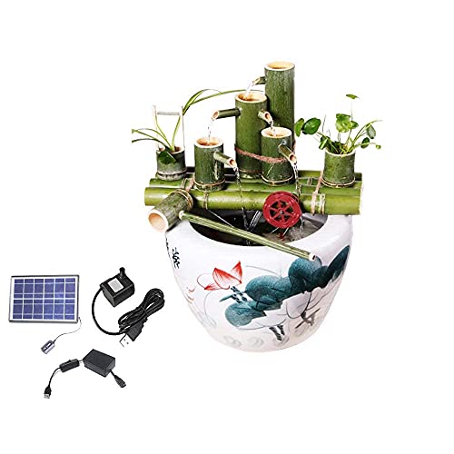RALIRA Solar Wasserspiel Brunnen Indoor Bambus Garten Wasserspiel mit...