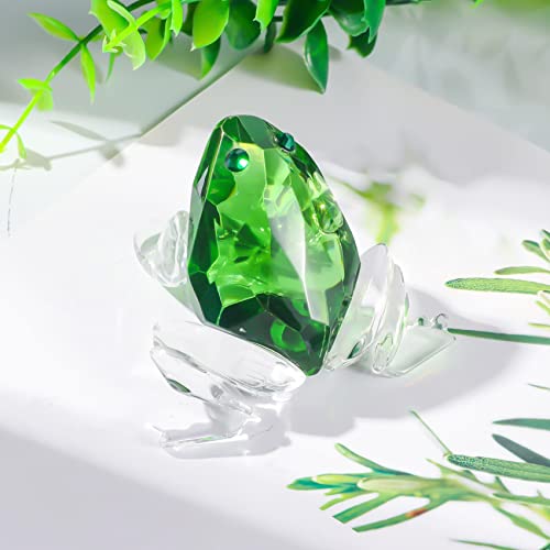 Ywhl Small Crystal Frog Figurines, Glass Frog Decor Animal Collection Paperweight For Desk, Frog Ornament Gifts For Women Men Home Table Decoration (Green) #TOP1
