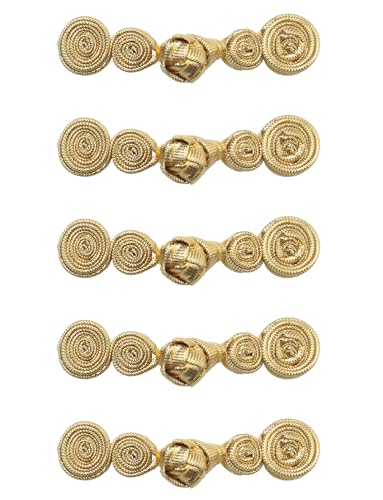 Ruwado 5 Pairs Chinese Knots Sewing On Fasteners Buttons Closure for Cheongsam Tang Suit Cloak Clothing Dress Coats Cardigan Scarf Costumes (Gold)