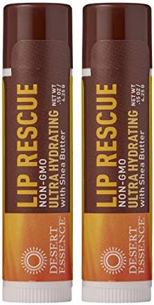 Desert Essence Lip Rescue Ultra Hydrating with Shea Butter - 0.15 Oz - Pack of 2 - Soft Moisturizer Balm Stick - Ginkgo Biloba Extract - Soothes Dry Or Cracked Lips - Vitamin E - Beeswax - Peppermint