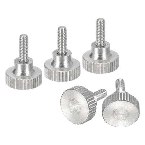 sourcing map M3x8mm Knurled Thumb Screws, 5pcs 304 Stainless Steel Flat Knurled Head Thumb Screws Bolts with Shoulder Grip Knobs Fasteners