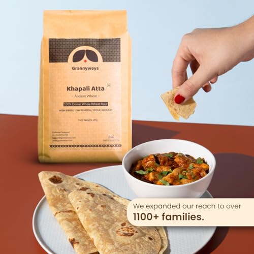 Image of Grannyways Khapli Atta (4.5 KG) - 100% Stone-Ground Ancient Wheat Flour | Traditional Whole Grain Atta for Daily Cooking | Diabetic Friendly | Perfect for Rotis, Parathas & Baking
