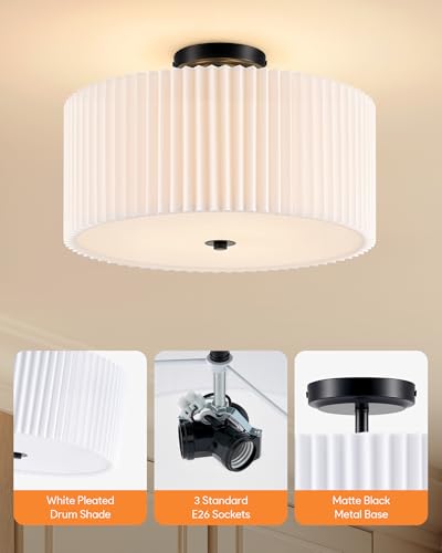Image of VONLUCE Semi-Flush Mount Ceiling Light 15.7 inch, 3-Light Drum Light Fixture