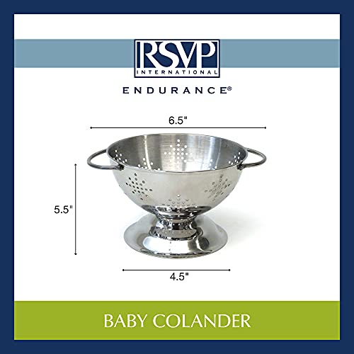 Rsvp International Endurance Kitchen Collection Colander Strainer, Mini, Pierced Stainless Steel #TOP4