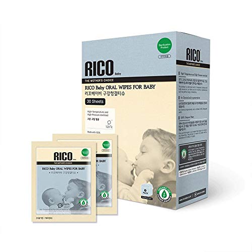 RICO Baby ORAL WIPES, hechos en Corea, feuchttücher baby (1 x 30 stück), 100% agua, para la boca, encías y áreas sensibles, sin fragancia, envueltos individualmente, Ultrapurified Water.