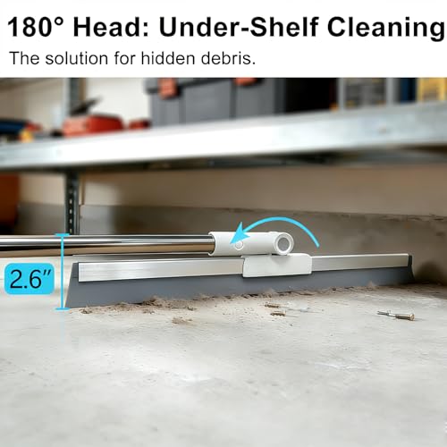 Purexa 19.7\'\' Large Floor Squeegee for Concrete Floor with 51\'\'-58\'\' Telescoping Stainless Steel Handle, Squeegee Broom for Removing Water on Tile, Epoxy, Garage, Driveway, Patio