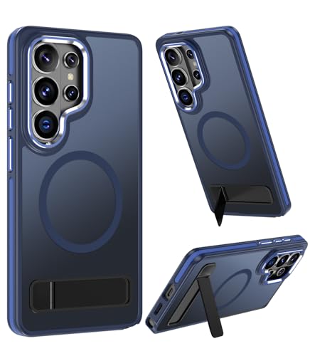 MAKAVO Magnetic for Samsung Galaxy S26 Ultra Case with Stand, Compatible with MagSafe, Slim Translucent Matte Military-Grade Drop Protection Phone Cover, Blue