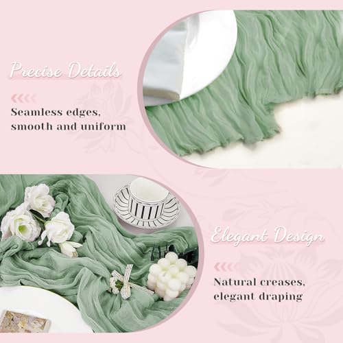Sage Green Cheesecloth Table Runner, 10 Ft Easter Boho Table Runner, 120 in Spring Rustic Table Runners for St Patrick's Day, Wedding, Party, Baby & Bridal Shower by koulate - Image 4