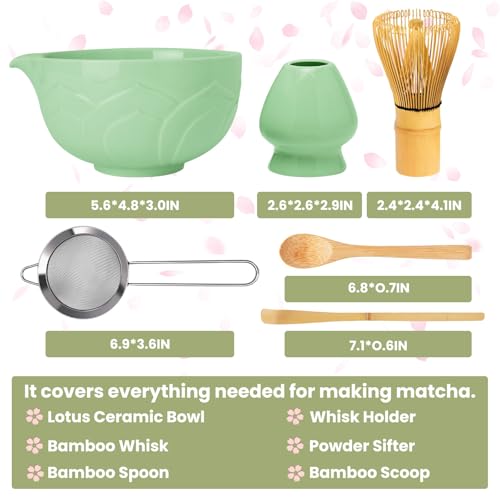 RANERANE Matcha Whisk Set, Sakura Pink Ceramic Matcha Set Includes Matcha Bowl, Matcha Whisk (Chasen) and Holder, Sifter, Bamboo Scoop & Spoon - 6 Pcs Matcha Kit for Matcha Lovers by RANERANE - Image 2