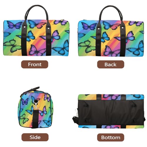 Vintage Butterflies Rainbow Travel Duffel Bag Sports Tote Gym Bag Waterproof Tear-Resistant Carry On Overnight Bag Foldable Weekender Bag for Gym Travel Getaway Beach Sports3
