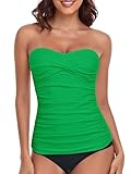 RELLECIGA Women's Emerald Green Ruched Bandeau Tankini Top Swimsuits Size Medium