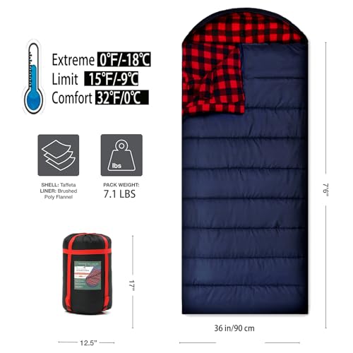 PALLYGO 0 Degree Sleeping Bag Cotton Flannel Sleeping Bags for Adults Cold Weather Camping Winter Zero Degree Warm Weather Big and Tall Right Zip - Image 2