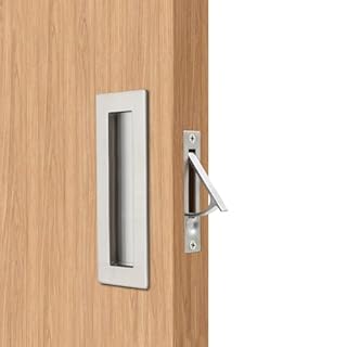 Dontay Pocket Door Pull Handle,304 Stainless Steel,Rectangle Recessed Flush Finger Pulls & Edge Spring Pull,No Lock,Hardware Set for More Than 1-1/8” Thickness Sliding Door(Brushed Nickel,6'')