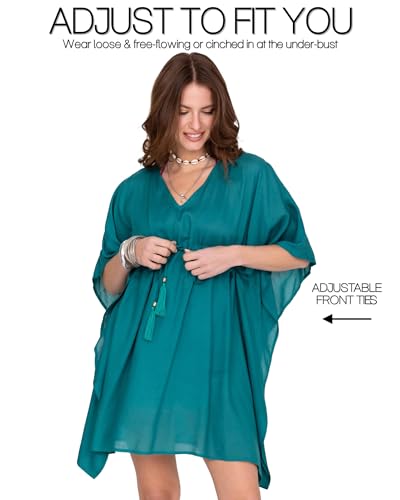Evita transparencias incómodas con este vestido corto caftán de playa Azul Aqua 6