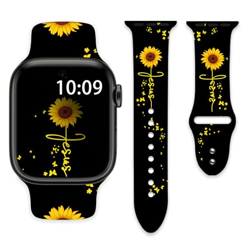 Sunflower Cross Faith Christian Jesus Watch�o���h Apple Watch 38mm 40mm 41mm ���f�B�[�X �����Y ���߉\ �\�t�g�V���R�������p�X�g���b�v iWatch Series 8 7 6 5 4