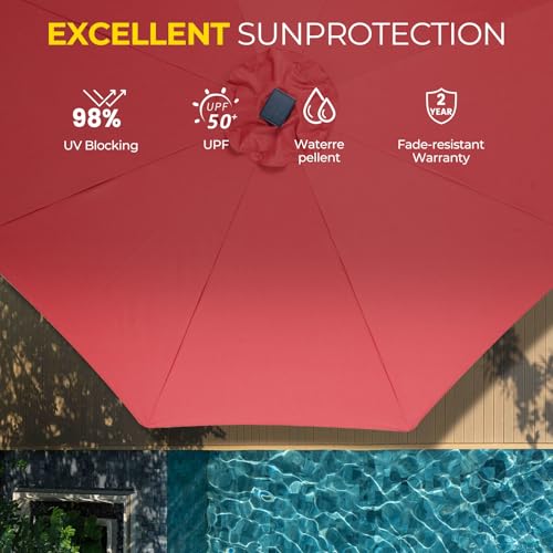 Image of Tempera Patio Market Outdoor Table Umbrella with Auto Tilt and Crank, Large Sun Umbrella with Sturdy Pole & Fade Resistant Canopy, Easy to Set
