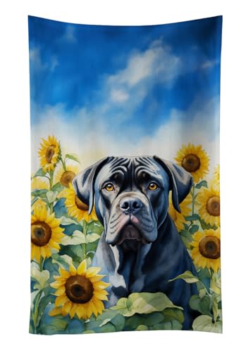 Caroline's Treasures Cane Corso in Sunflowers Kitchen Towel Dish Cloths Guest Hand Towel Decorative Bathroom Towel for Face,Tea, Dishcloth, Kitchen and Bath