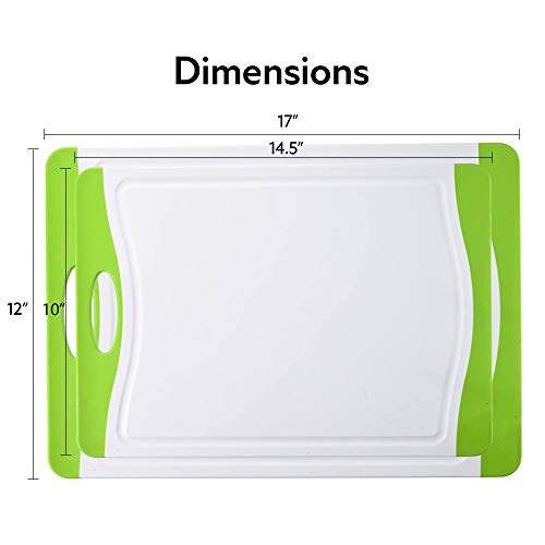 Neoflam 2 Piece Plastic Cutting Board Set, Microban Protection, Stain & Odor Free, Extra Large, BPA Free, Juice Groove, Non Slip, Dishwasher Safe, Easy Grip Handle, White Green